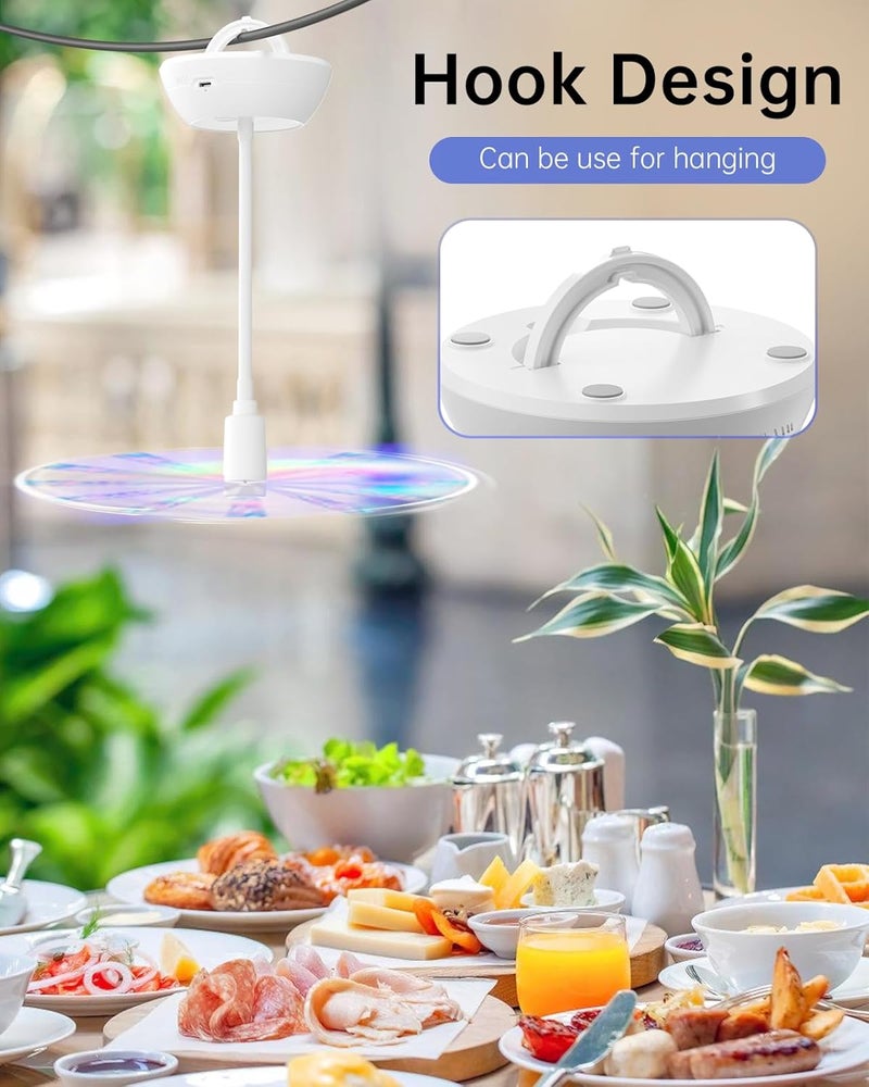 Edvision 4PCS Food Fan for Table, 2000mAh Rechargeable Portable Tabletop Fans with Holographic Blades and 360° Goose-Neck, Table Food Spinner Quiet for Picnic, Home, Party, BBQ(White) - Image 4